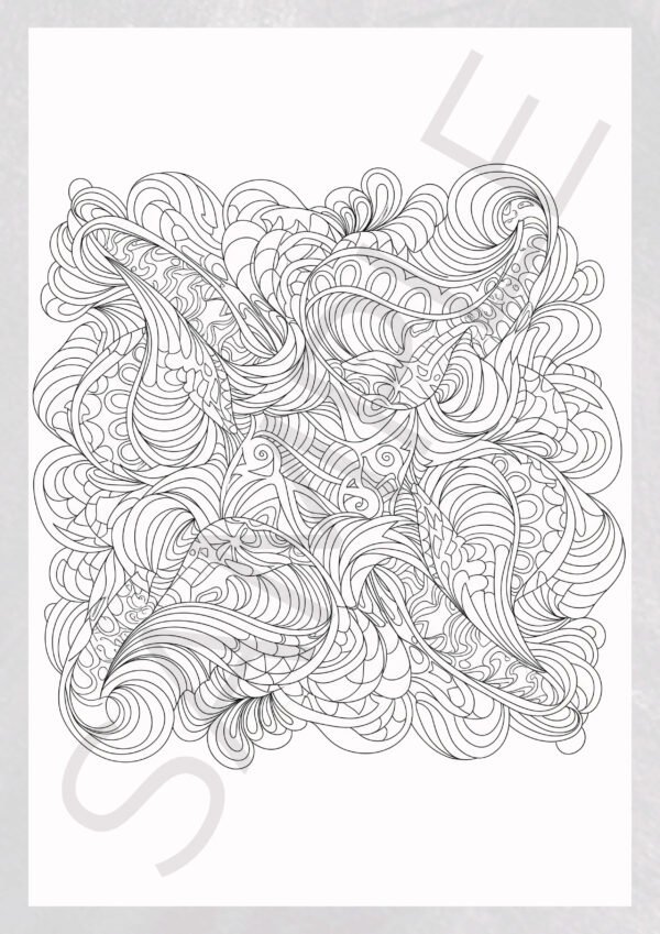 Flowing Abstract Coloring Pages for Adults - Relaxing Digital Prints for Anxiety Relief