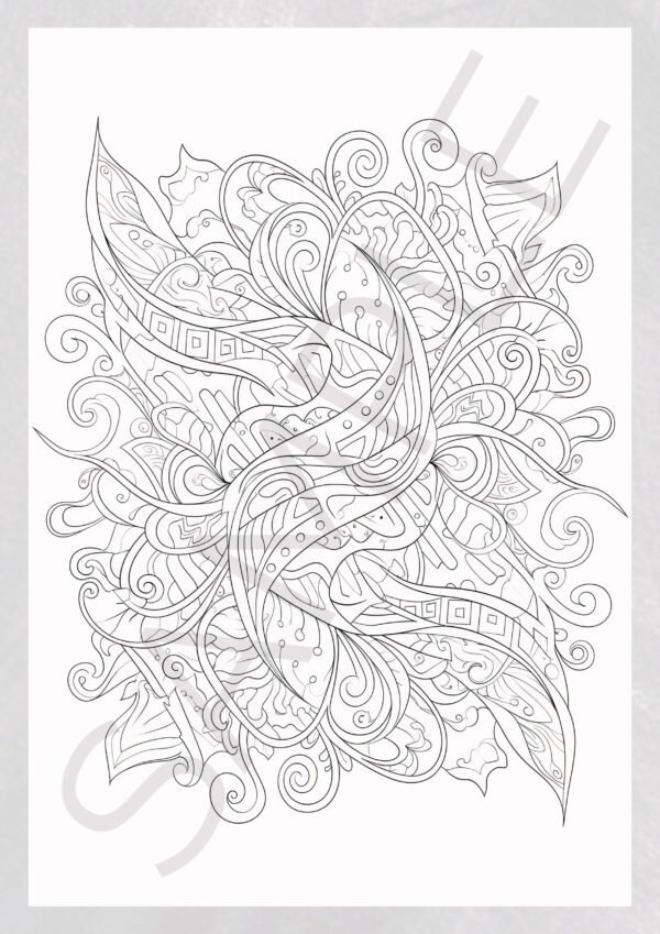 Flowing Abstract Coloring Pages for Adults - Relaxing Digital Prints for Anxiety Relief